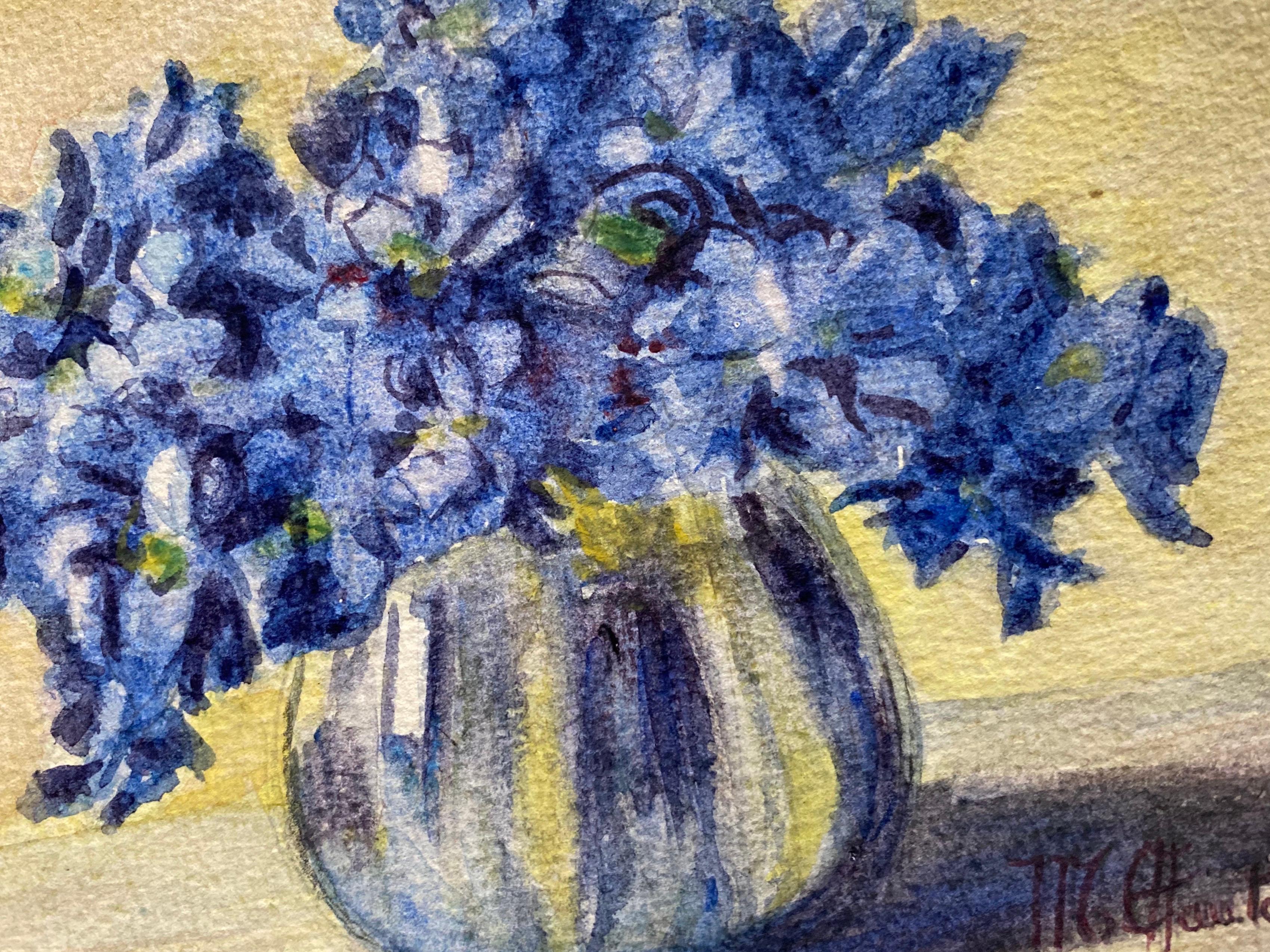Early 1900's French Impressionist Signed Flower Watercolours Marie Carreau - Art by Unknown
