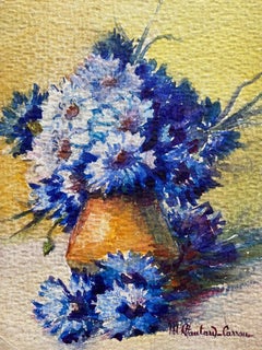 Early 1900's French Impressionist Signed Flower Watercolours Marie Carreau