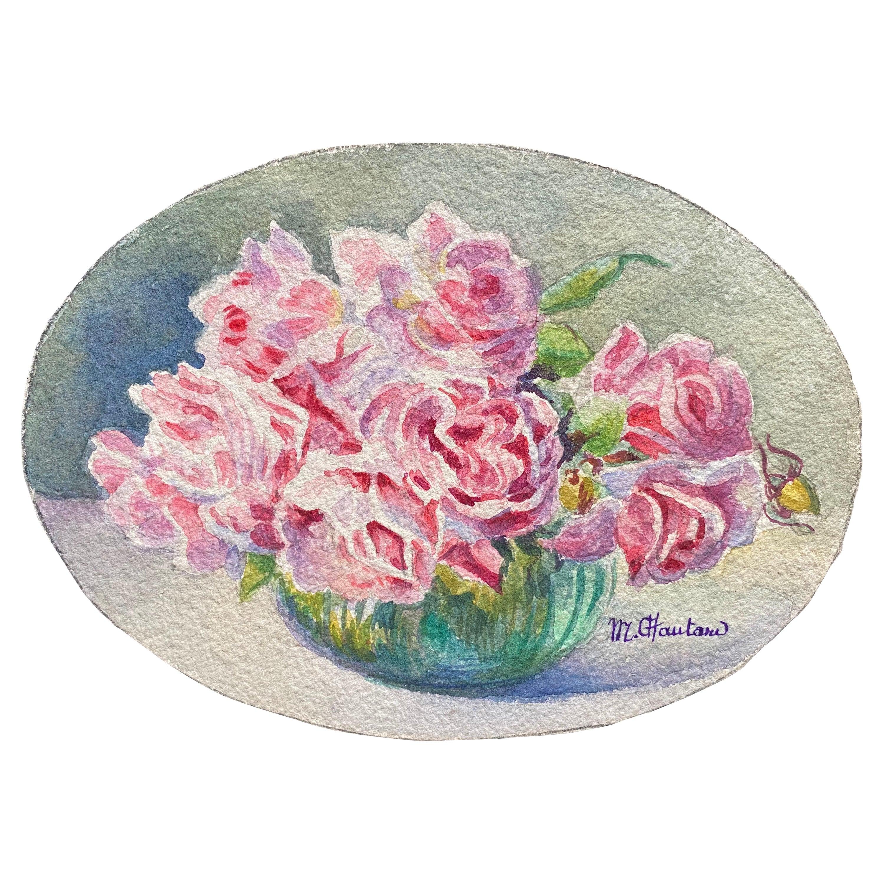 Unknown Still-Life - Early 1900's French Impressionist Signed Flower Watercolour by Marie Carreau