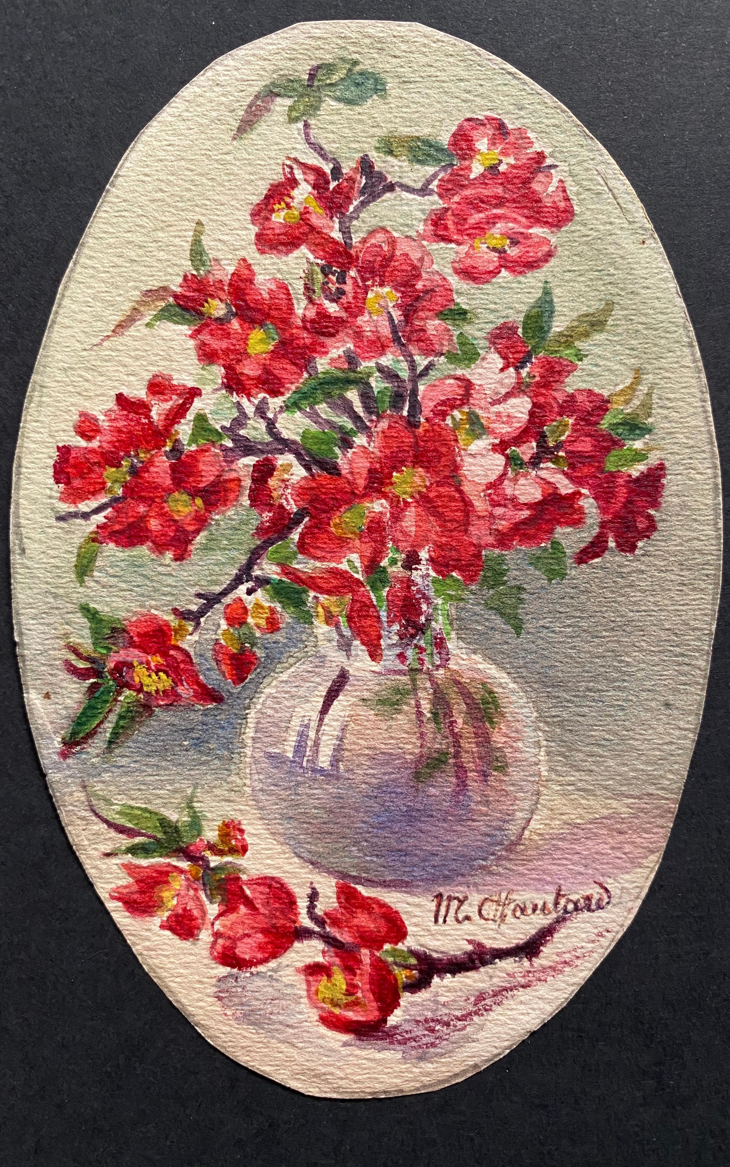 Aquarelles de fleurs signées par l'impressionniste française Marie Carreau du début des années 1900 - Beige Still-Life par Unknown