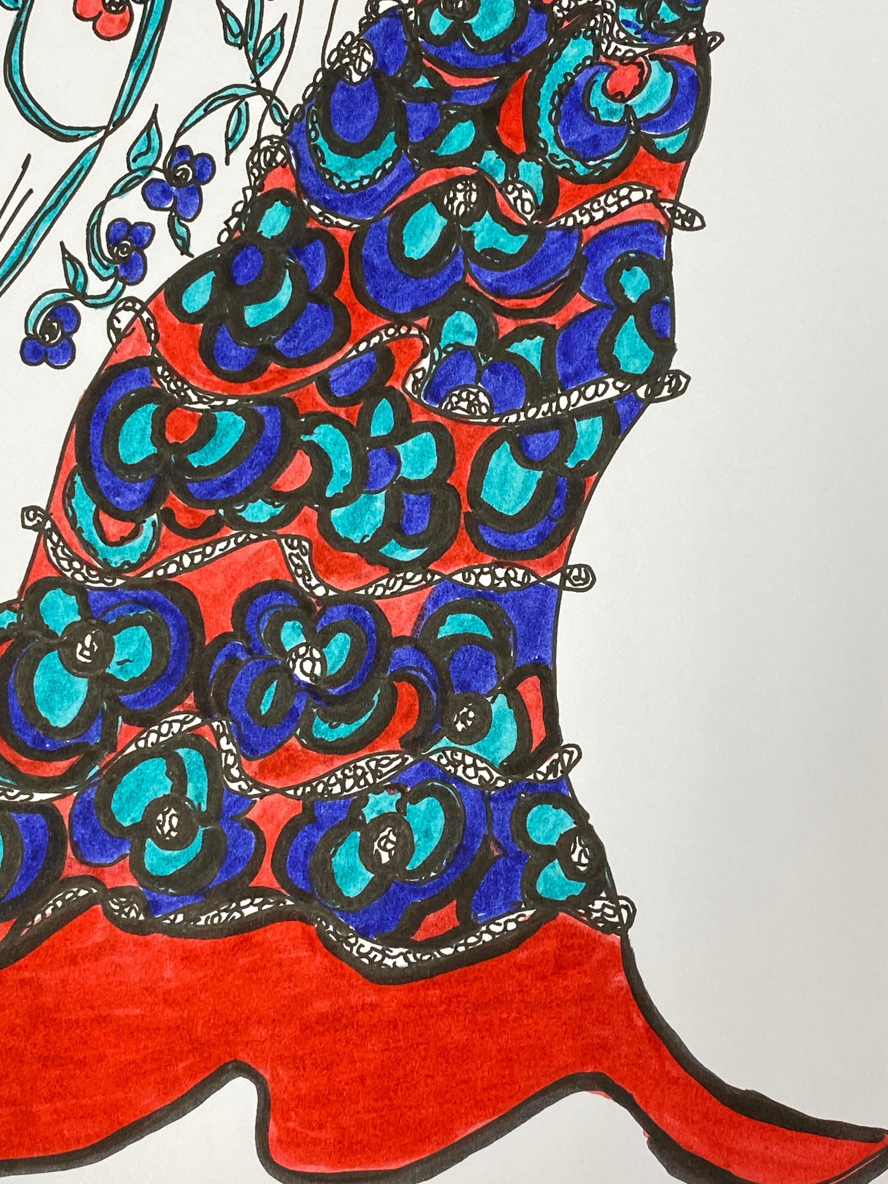 Original Fashion Design Illustration Watercolor Painting Laura Ashley Designer For Sale 1