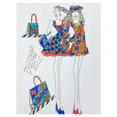 Original Fashion Design Illustration Watercolor Painting Laura Ashley Designer