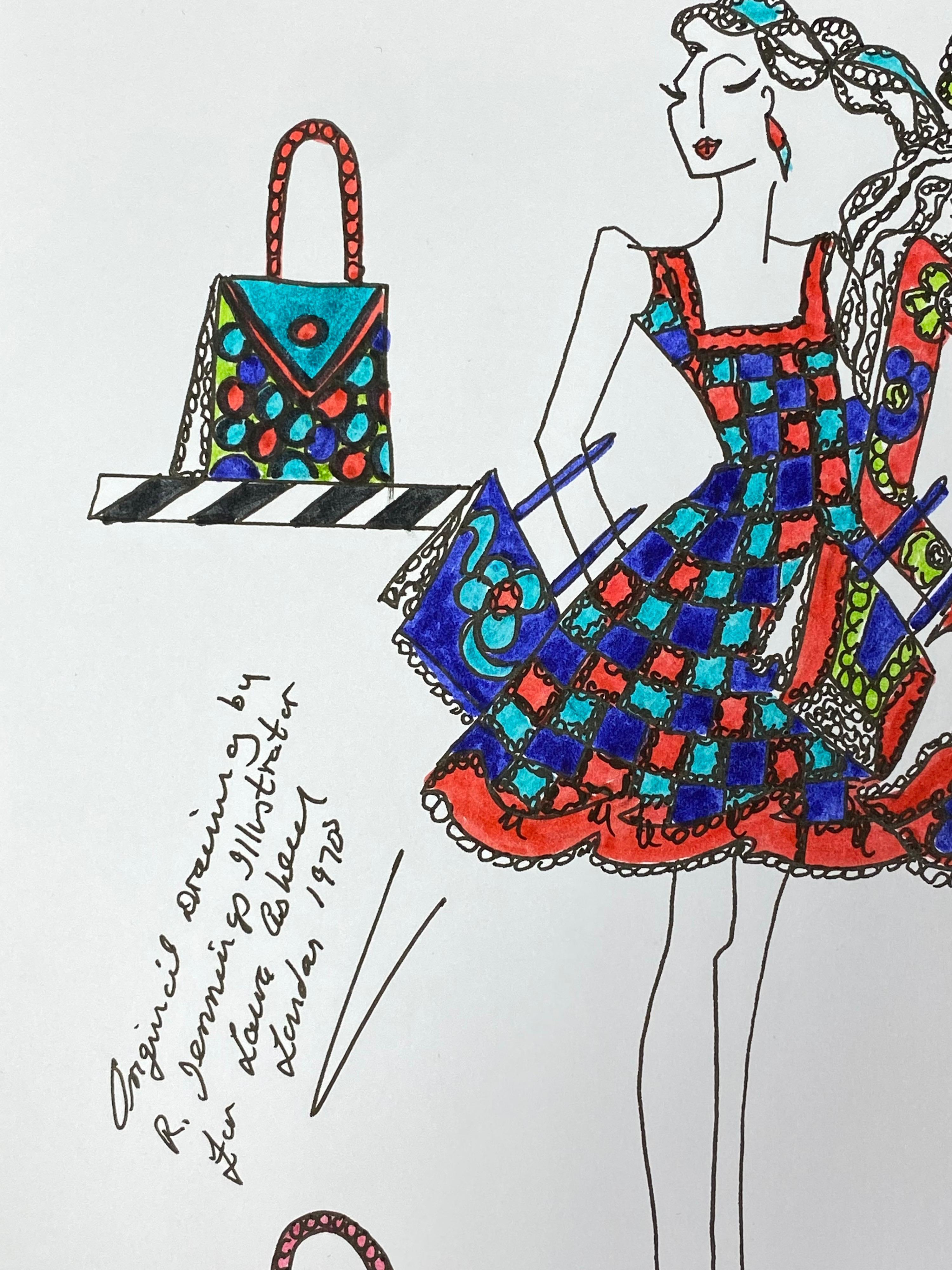 Original Fashion Design Illustration Watercolor Painting Laura Ashley Designer For Sale 1