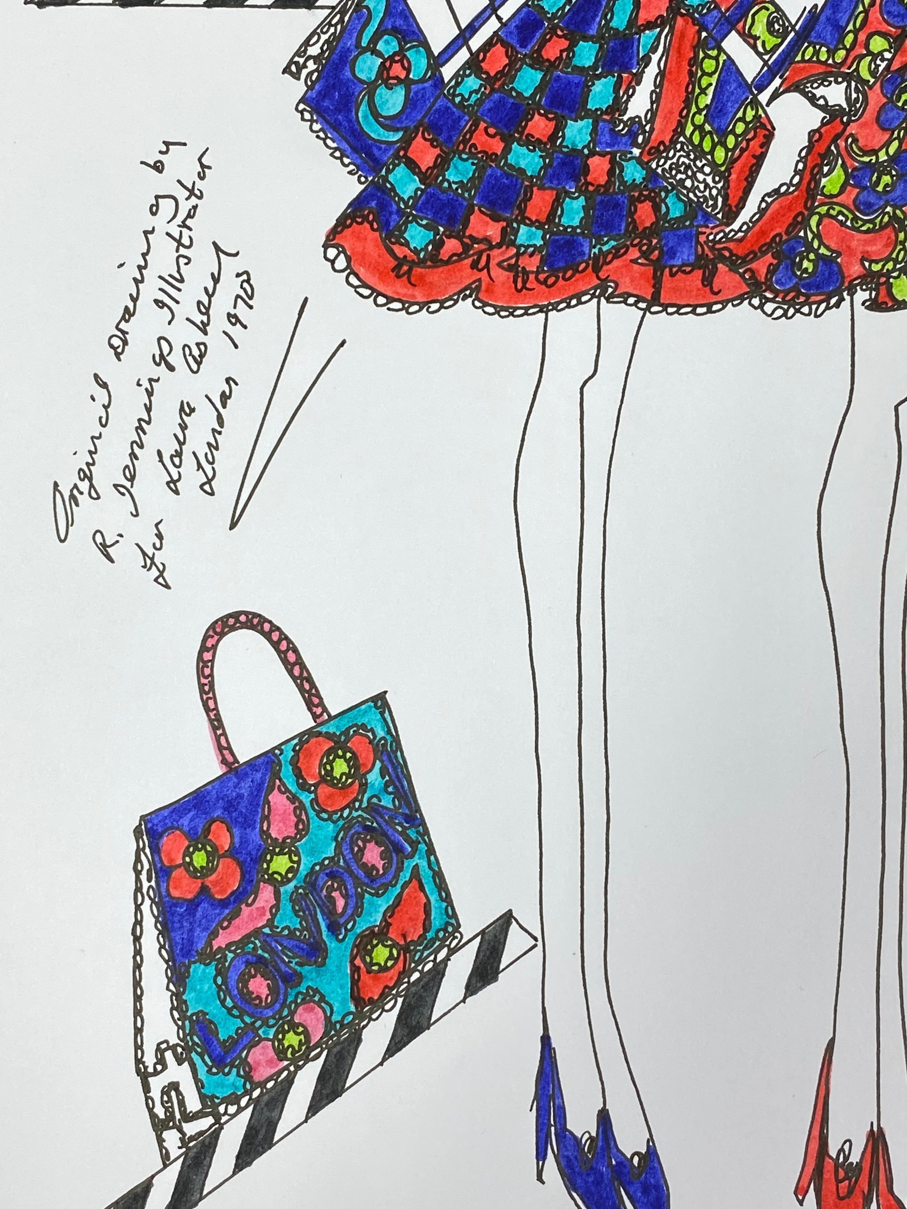Original Fashion Design Illustration Watercolor Painting Laura Ashley Designer For Sale 2
