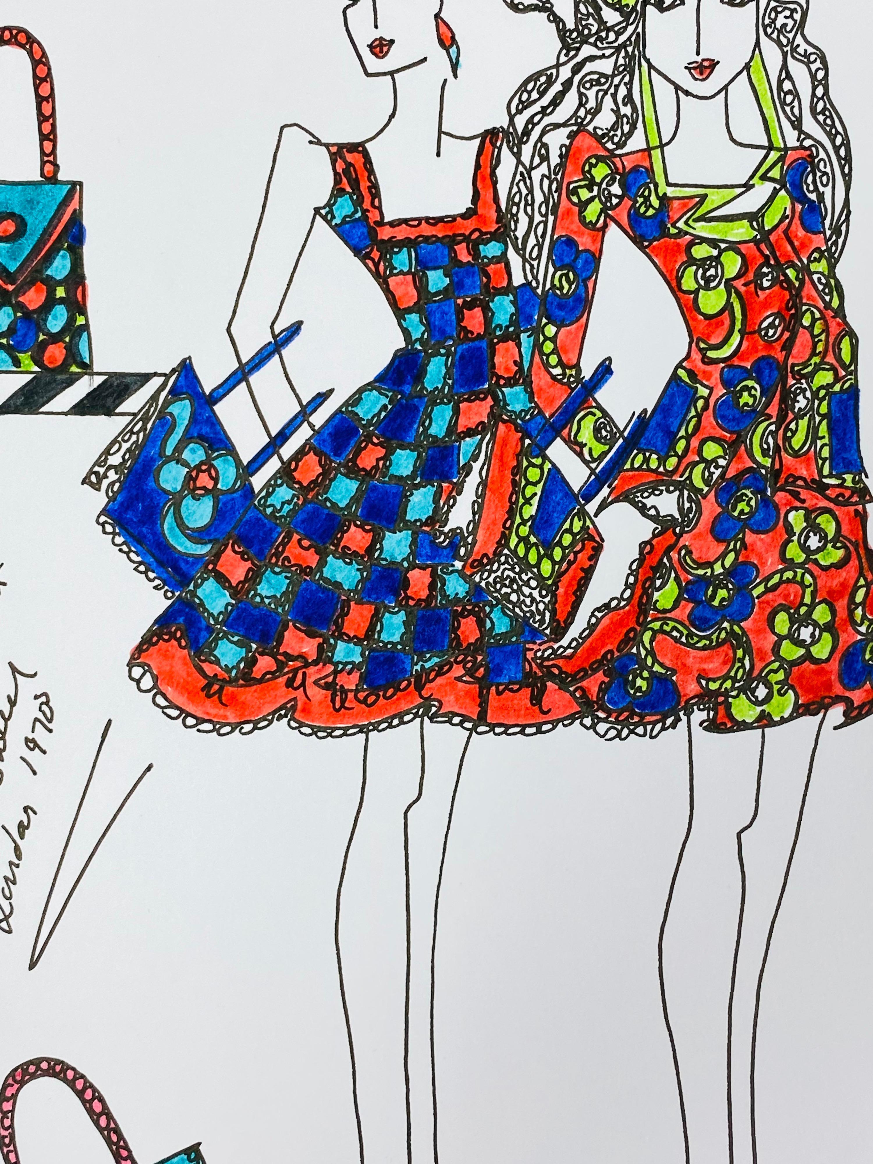 Original Fashion Design Illustration Watercolor Painting Laura Ashley Designer For Sale 4