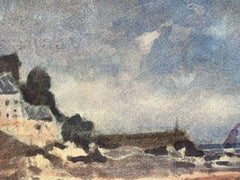 Maurice Mazeilie, French Impressionist Painting, Brittany Town On Coast