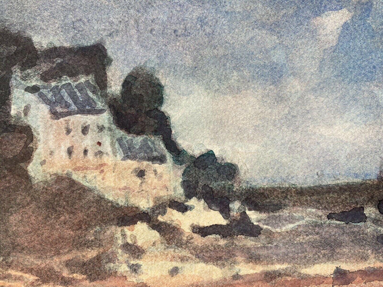 Maurice Mazeilie, Pintura impresionista francesa, Pueblo bretón en la costa - Landscape Art Gris de Unknown