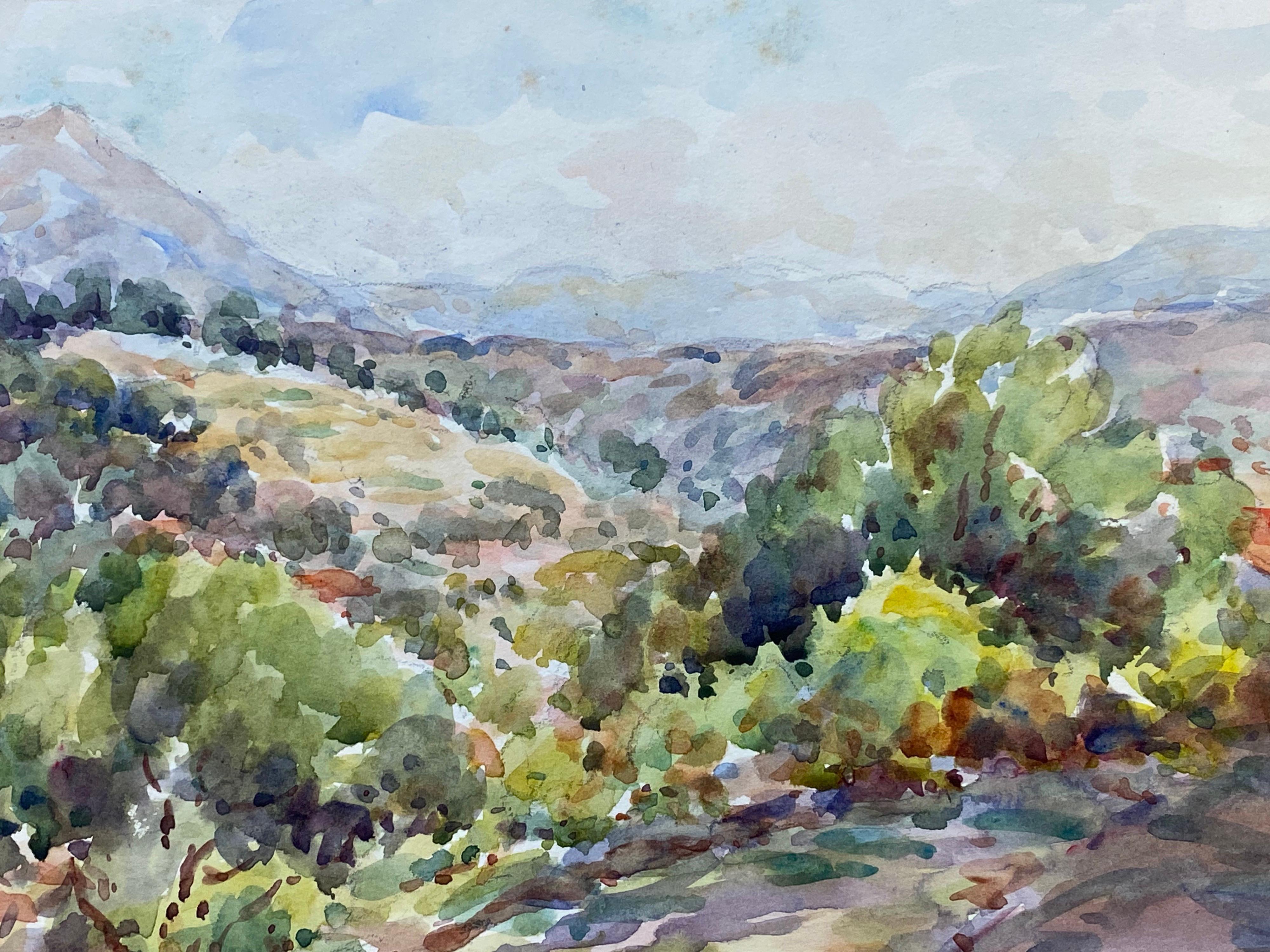 Vence Pintura a la acuarela firmada en francés, Paisaje abierto y luminoso - Art de Unknown