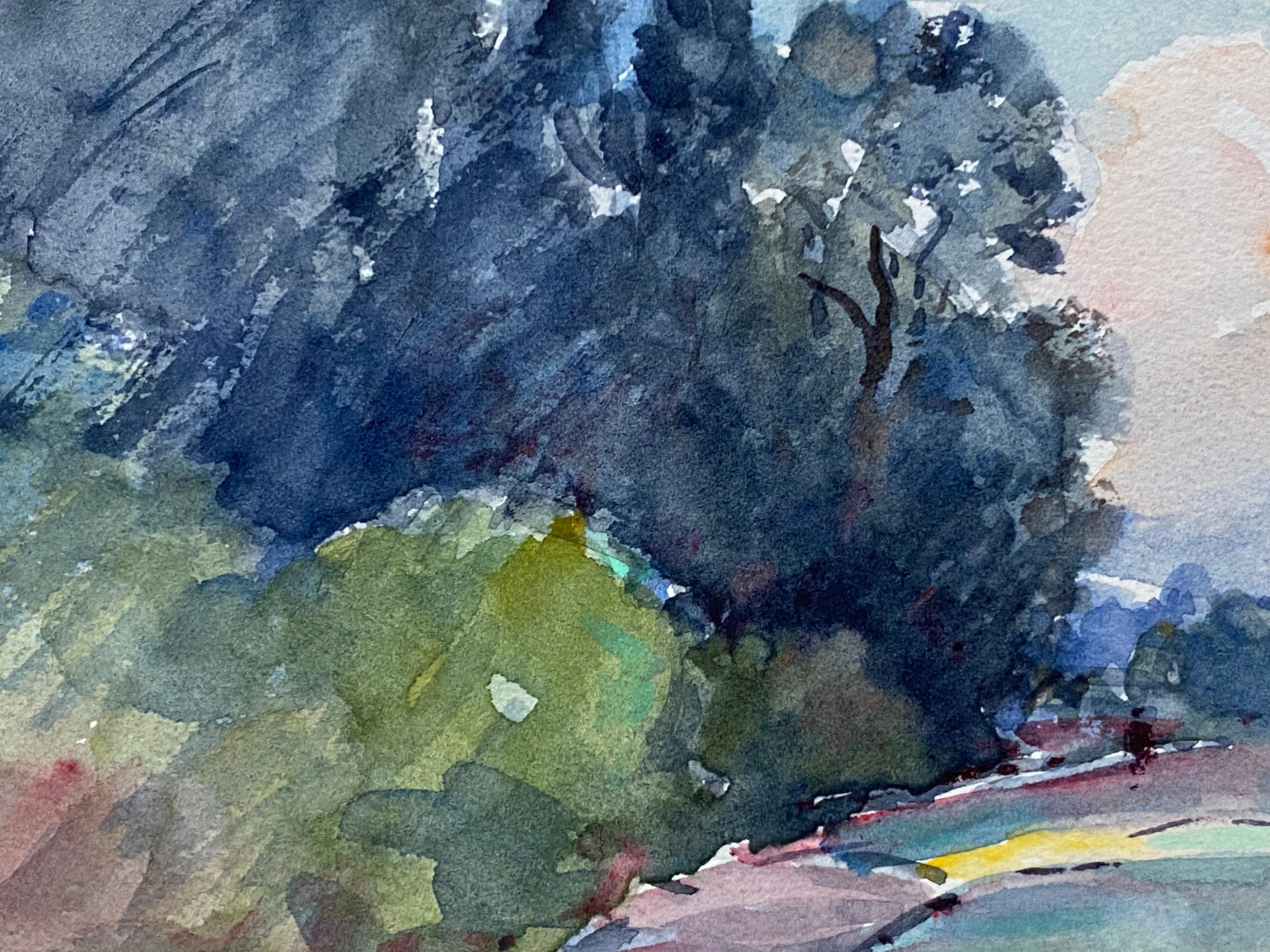 Camille Meriot Pintura impresionista en acuarela firmada en francés - Landscape Art Gris de Unknown