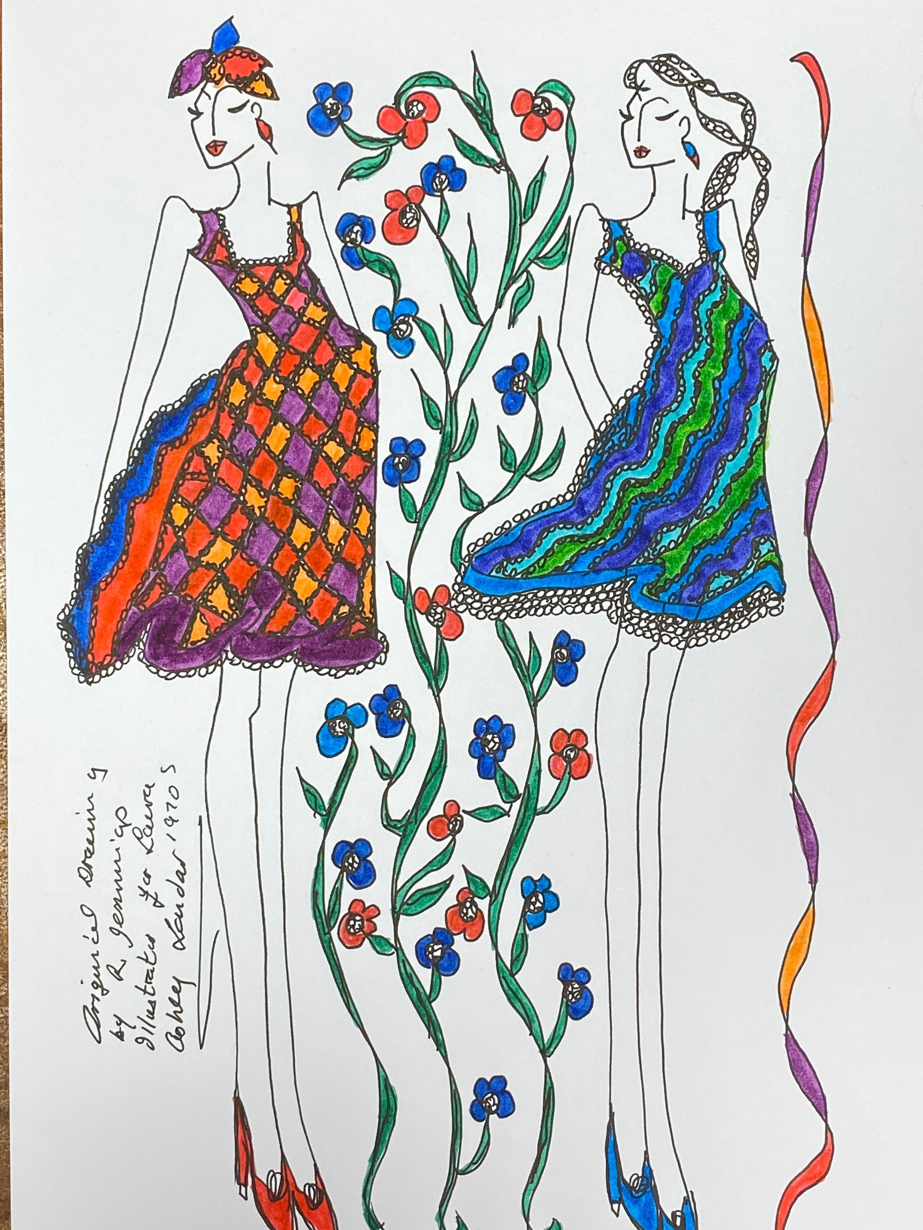 Original Fashion Design Illustration Watercolor Painting Laura Ashley Designer - Art by Unknown