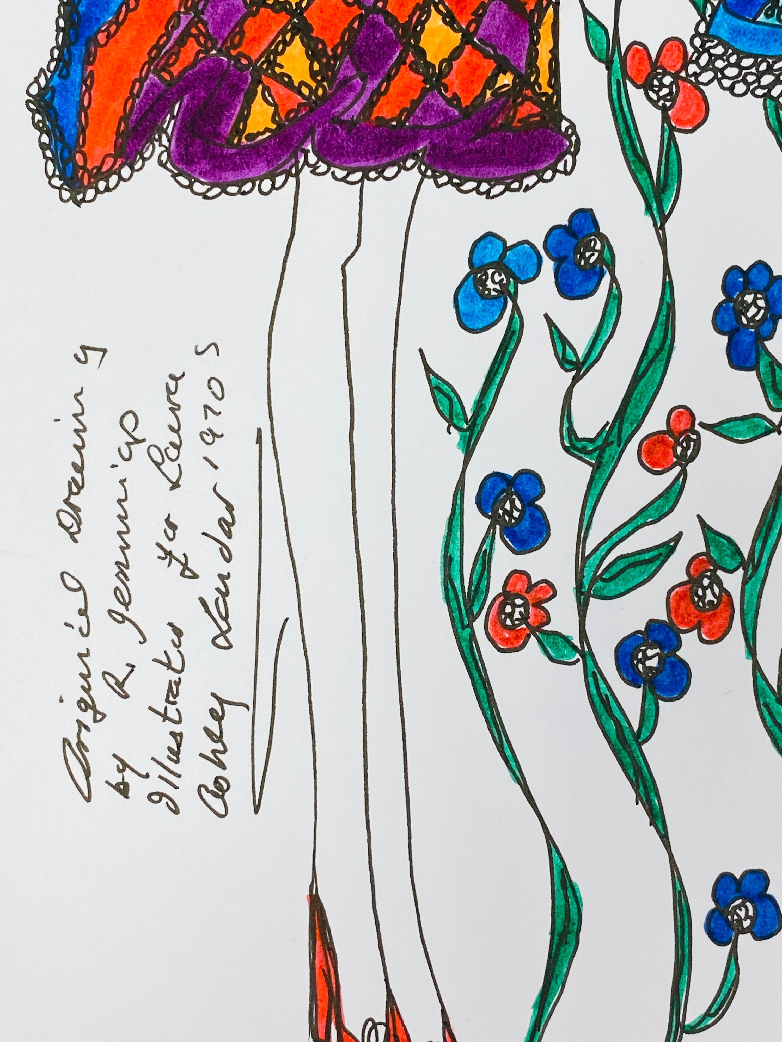 Original Fashion Design Illustration Watercolor Painting Laura Ashley Designer For Sale 4