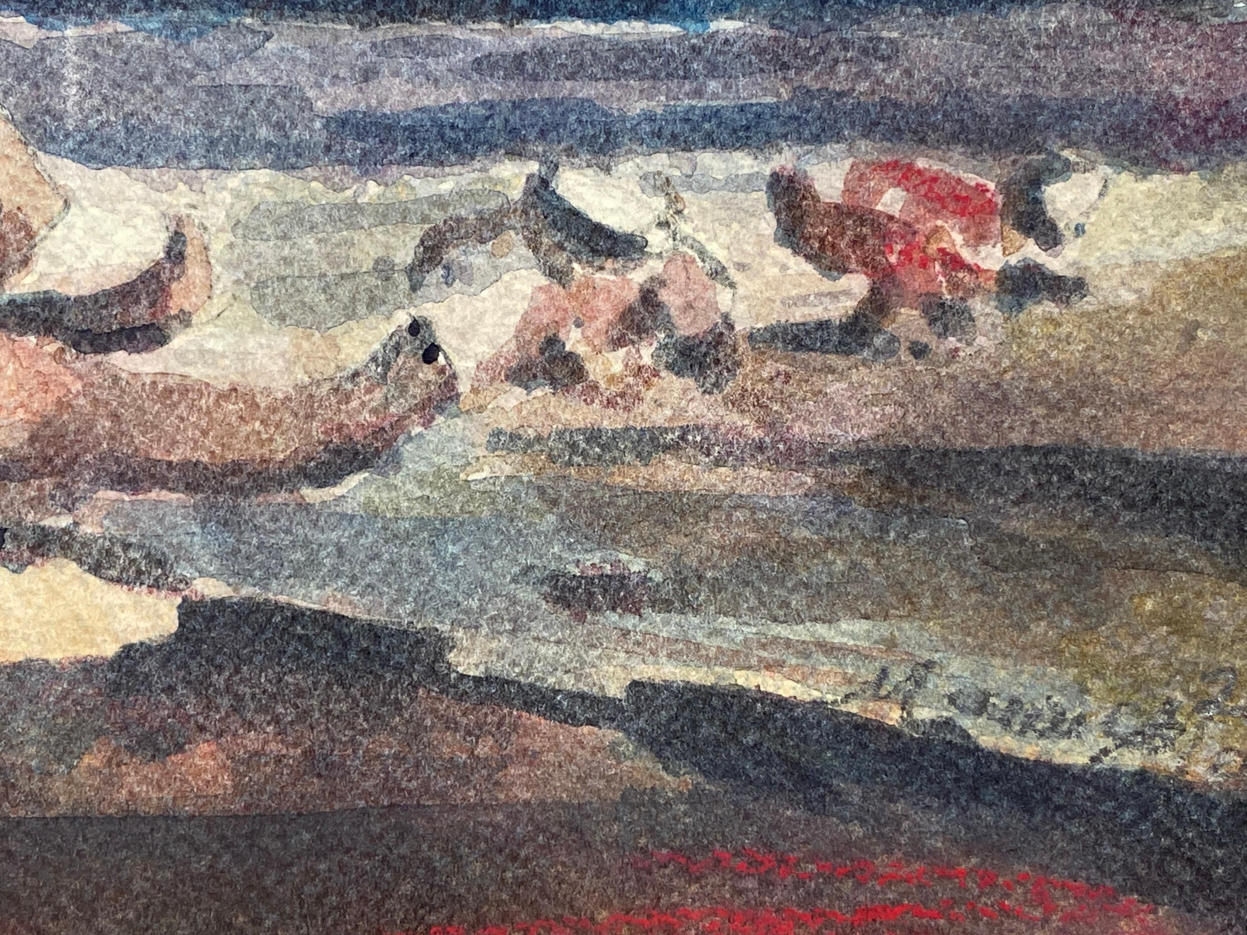 Maurice Mazeilie, Impresionista francés Acuarela firmada, Dama en la playa en venta 1