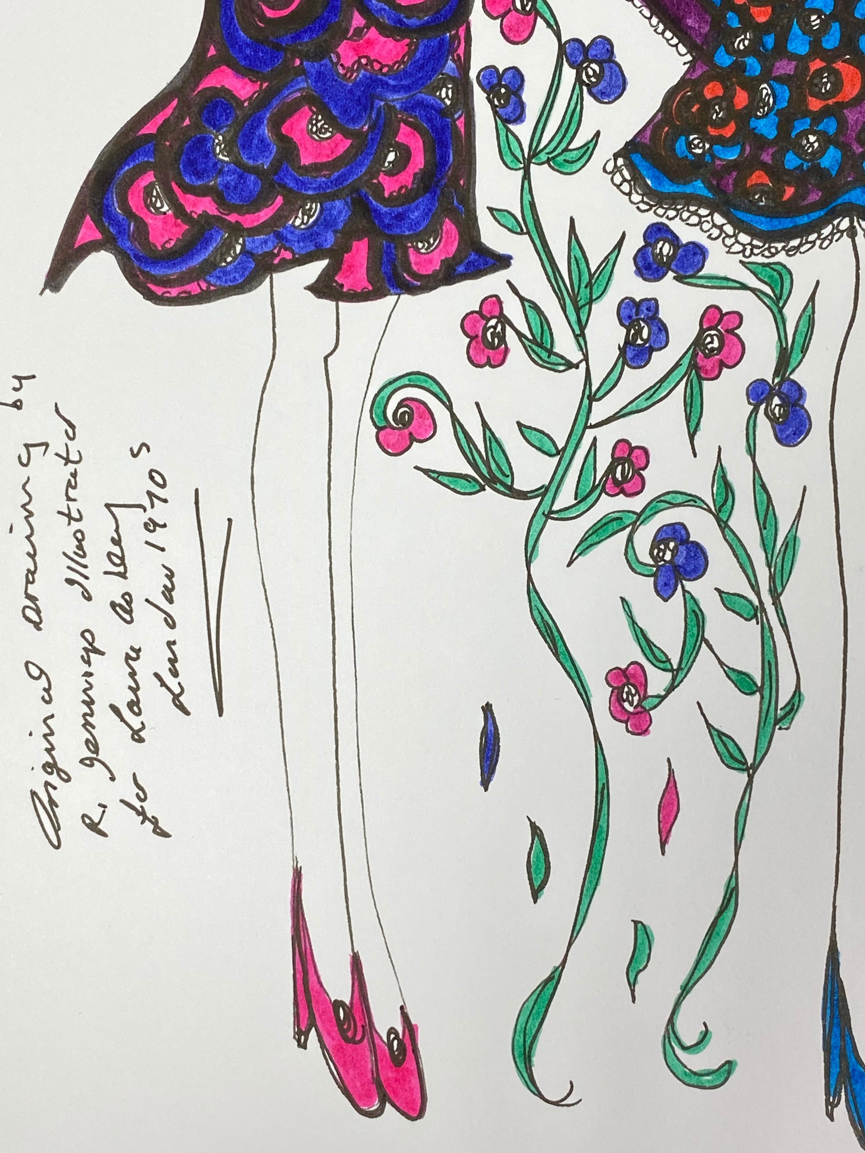 Original Fashion Design Illustration Watercolor Painting Laura Ashley Designer For Sale 1