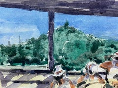 French Impressionist Vibrant Watercolour, Figures Chatting