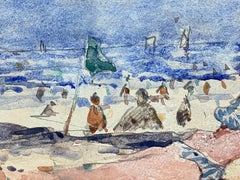 French Impressionist Watercolour, Lady In Bikini Sunbathing