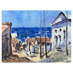 Maurice Mazeilie, French Impressionist Watercolour, Blue French Landscape