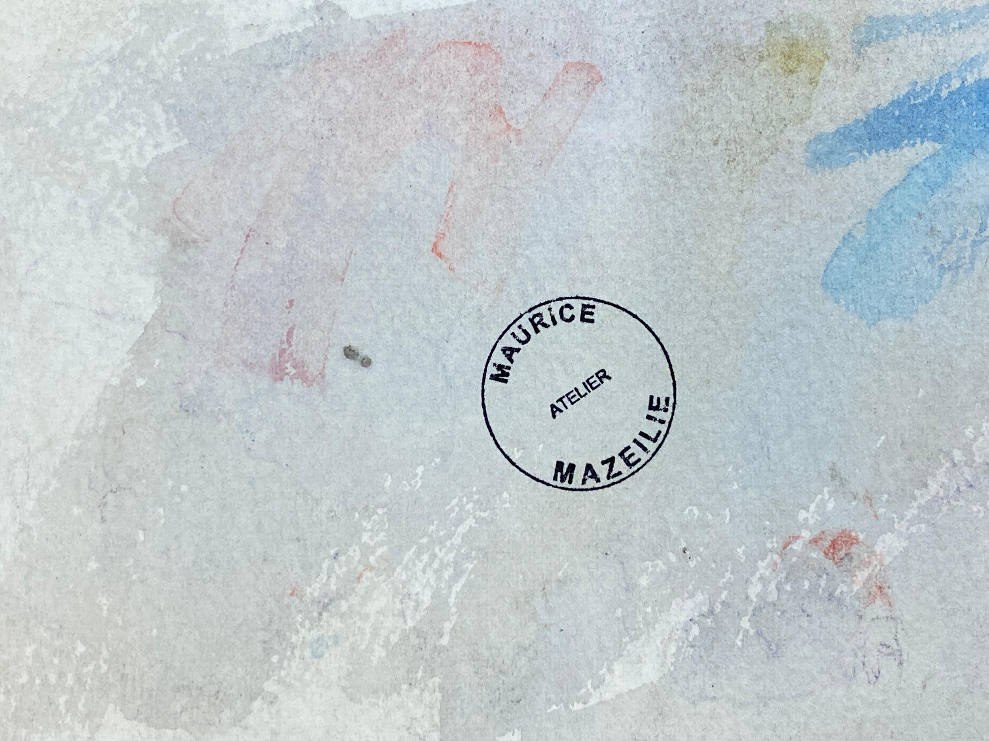Maurice Mazeilie, French Impressionist Watercolour, Blue French Landscape For Sale 2