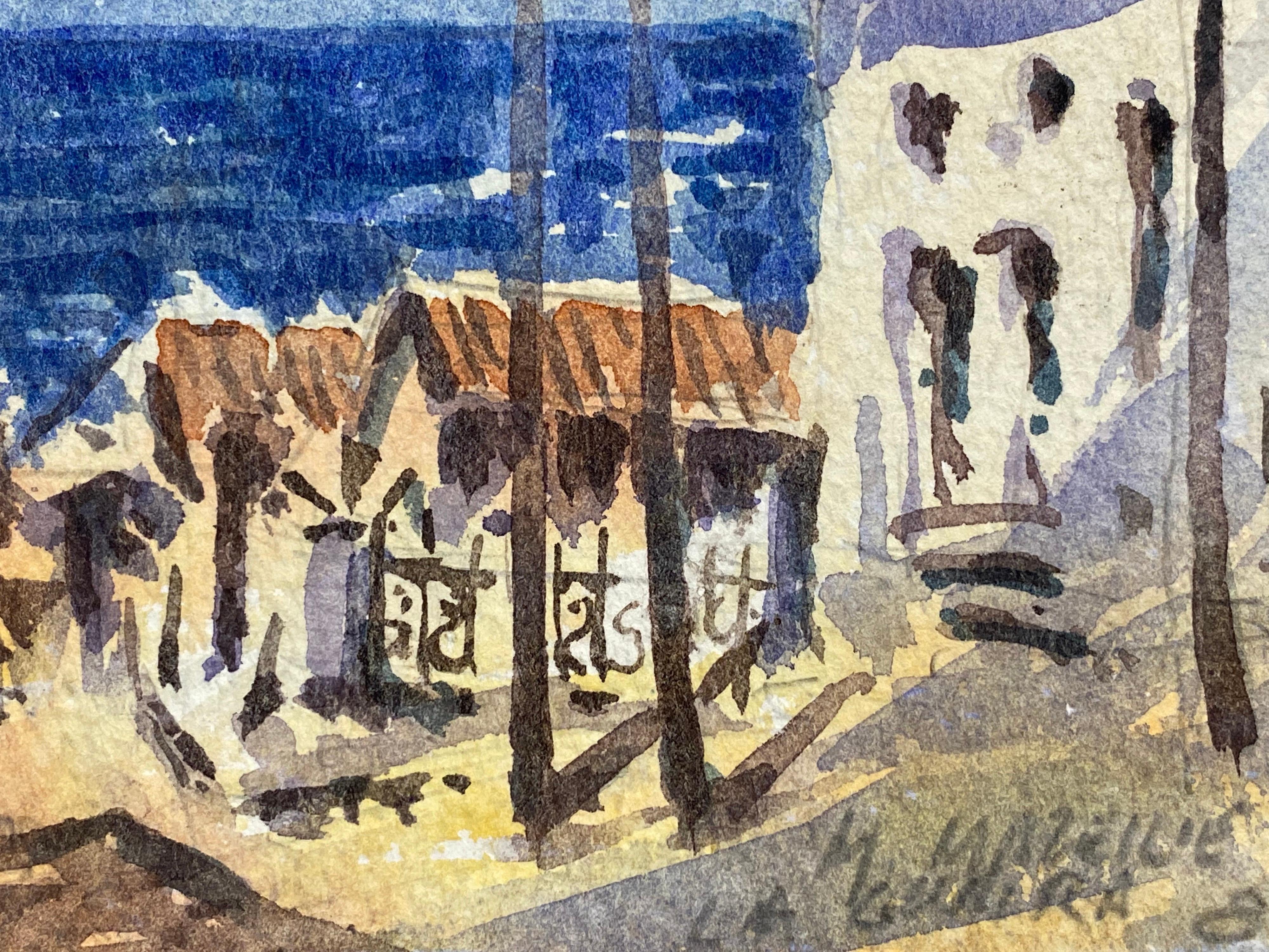 Maurice Mazeilie, French Impressionist Watercolour, Blue French Landscape For Sale 1
