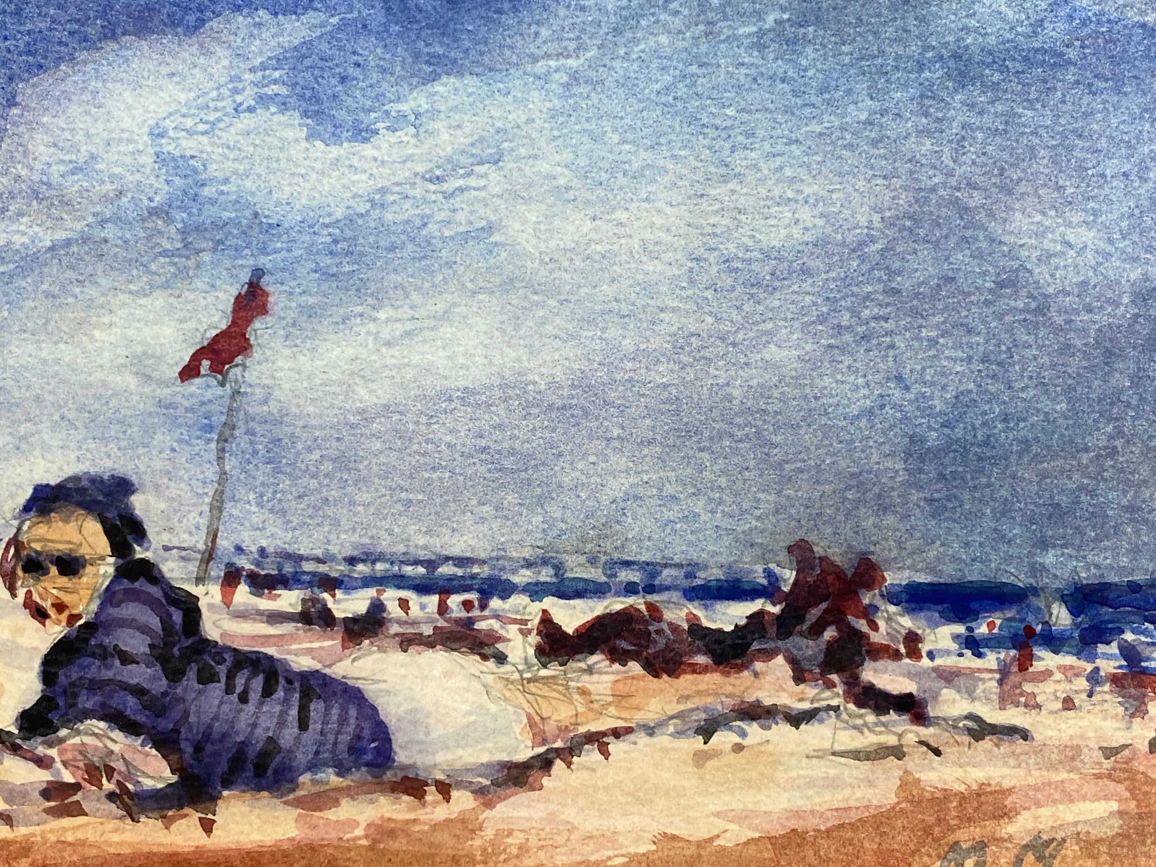 Acquerello firmato da un impressionista francese, Paesaggio con bagno di sole - Landscape Art Grigio di Unknown