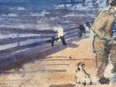 Fisherman On Quay Maurice Mazeilie, French Impressionist Watercolour