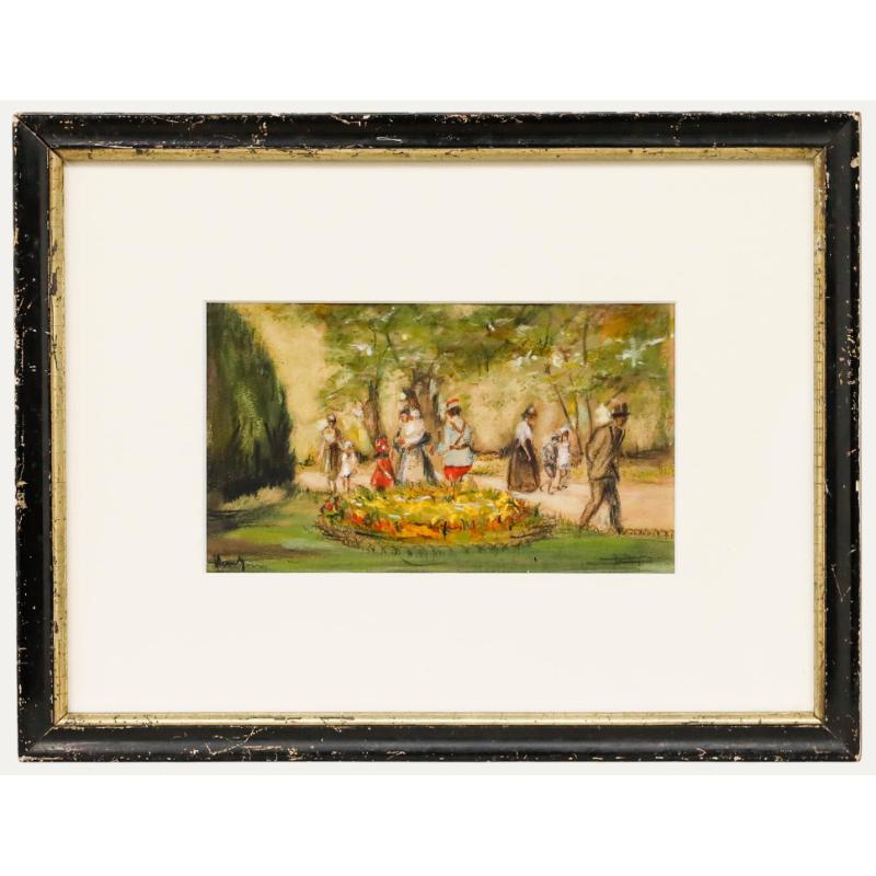 Aquarelle du début du 20e siècle - Une promenade dans le parc