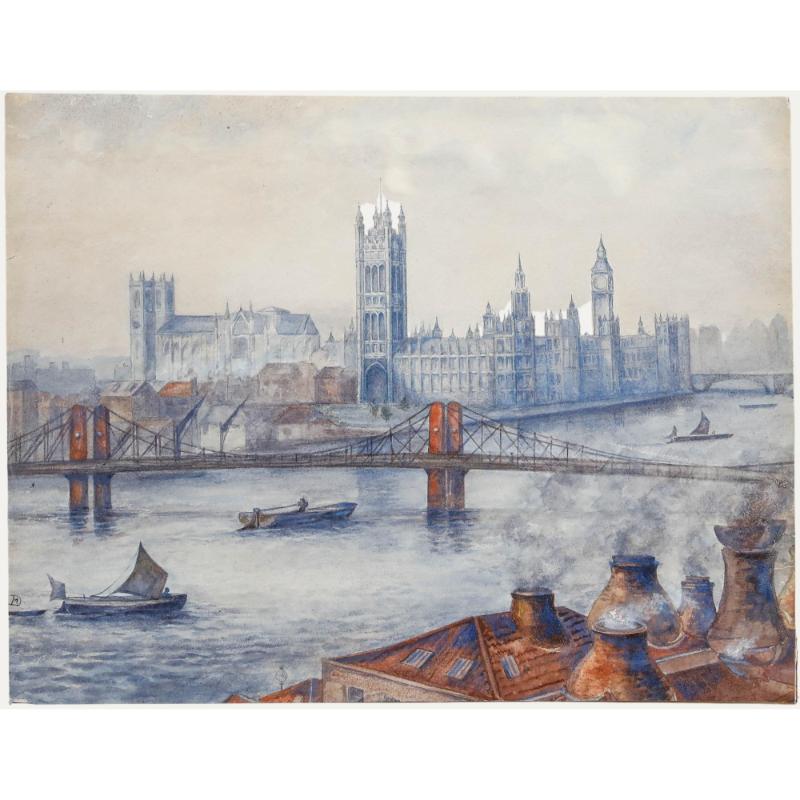 Early 20th Century Watercolour - The Palace of Westminster