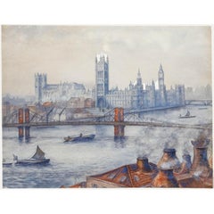 Aquarell aus dem frühen 20. Jahrhundert - Der Palast von Westminster