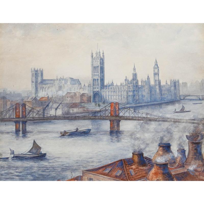 Aquarelle du début du 20e siècle - Le palais de Westminster - Art de Unknown