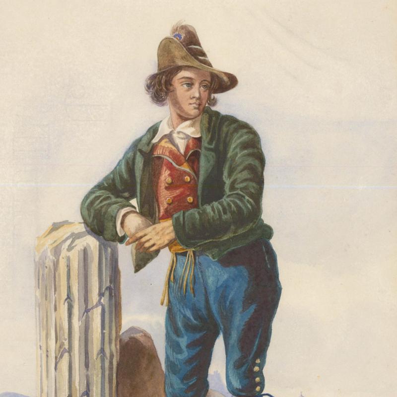 1857 Watercolour - Travelling To Rome - Beige Portrait by Unknown