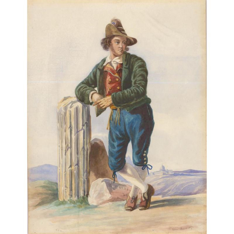 1857 Watercolour - Travelling To Rome - Art by Unknown