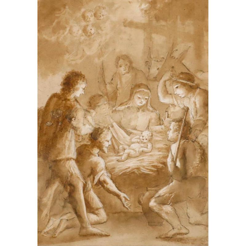 19th Century Pen and Ink Drawing - Adoration of the Shepherds - Art by Unknown