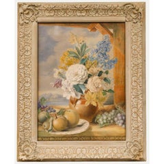 Antique English School Late 19th Century Watercolour - Still Life of Fruit & Flowers