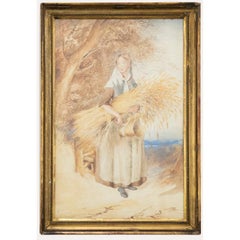 Fine 19th Century Watercolour - Gathering Wheat