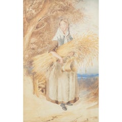 Fine 19th Century Watercolour - Gathering Wheat