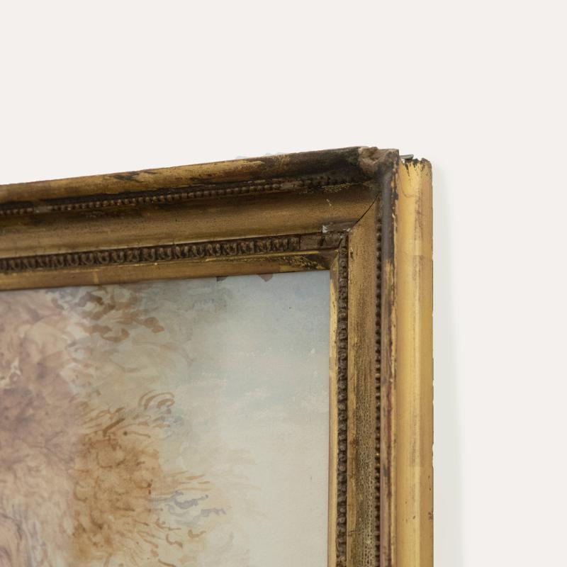 Belle aquarelle du 19e siècle - La cueillette du blé en vente 1