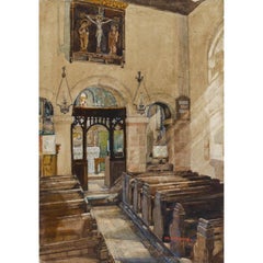 M.E. Bishop - Early 20th Century Watercolour, St Wulfran's Church Interior