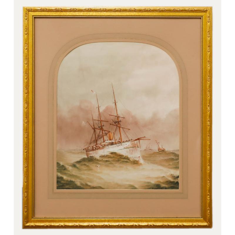 Unknown Figurative Art - Serapis - Framed 1881 Watercolour, HMS Serapis