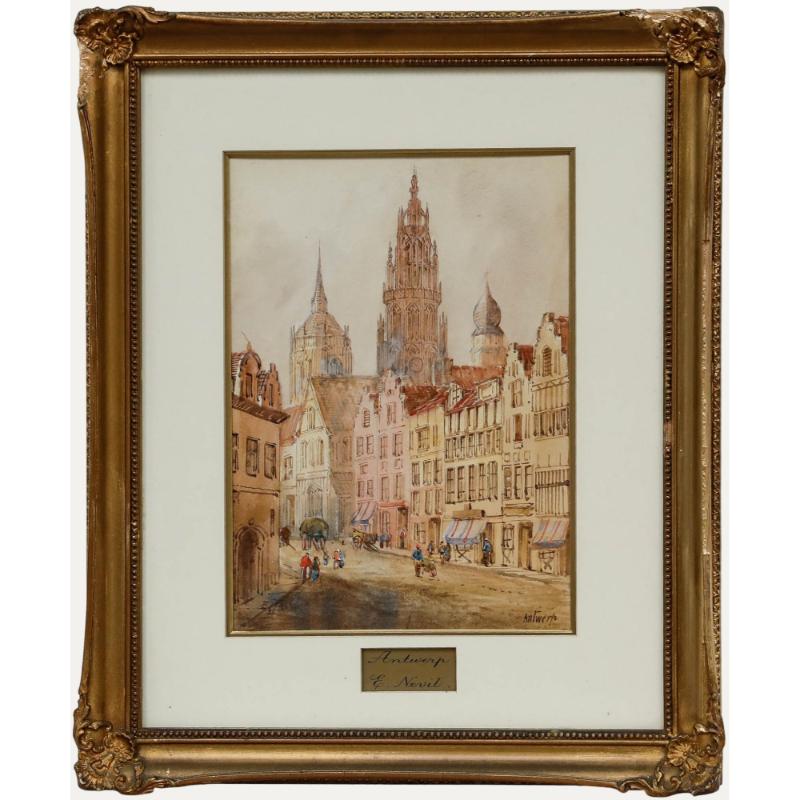 Edward Nevil (fl. 1880-1900) - Fin du XIXe siècle Aquarelle, Anvers