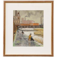 Brian Phillips - Framed 20th Century Pastel, Anglers at the City Docks