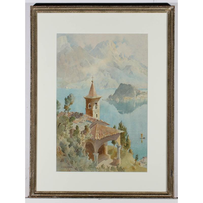 Henry Richard Beadon Donne (1860-1949) - Acuarela, Vista del Lago Como - Landscape Art Gris de Unknown