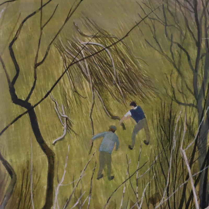 Alan John Green (1921-2020) Récolte des saules, aquarelle et couleur corporelle. Signé et daté '89. Présenté dans un mince cadre vert avec une monture blanc cassé. Sur le papier. Taille de l'image : 49,5 x 34 cm.