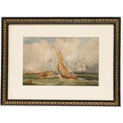 A. Burgess - Aquarelle encadrée de la fin du XIXe siècle, Marine néerlandaise en mer
