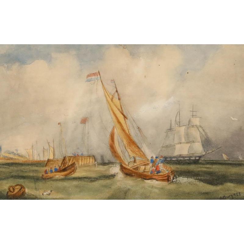 A. Burgess - Aquarelle encadrée de la fin du XIXe siècle, Marine néerlandaise en mer - Art de Unknown