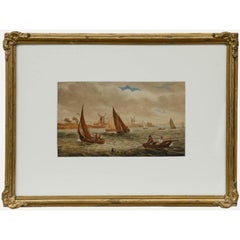 C. Taylor - Framed 1853 Watercolour, Fishing Boats and Windmills