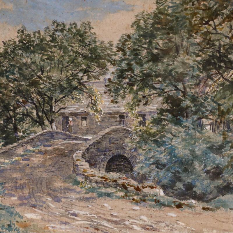 John Blake McDonald's RSA (1829-1901) - Acquerello incorniciato, Figure su un ponte in vendita 1