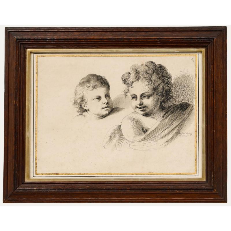 Portrait di Unknown - Joseph Dorffmeister (1764-1806) - Disegno a penna e inchiostro, Studi di teste di putti