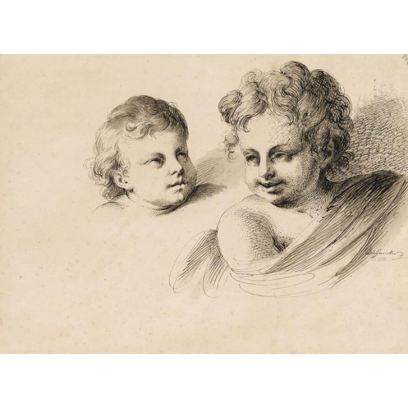 Joseph Dorffmeister (1764-1806) - Disegno a penna e inchiostro, Studi di teste di putti - Art di Unknown