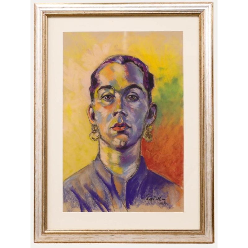 P 
A. Clapholt - 1962 Pastel, visage dans une lumière chaude