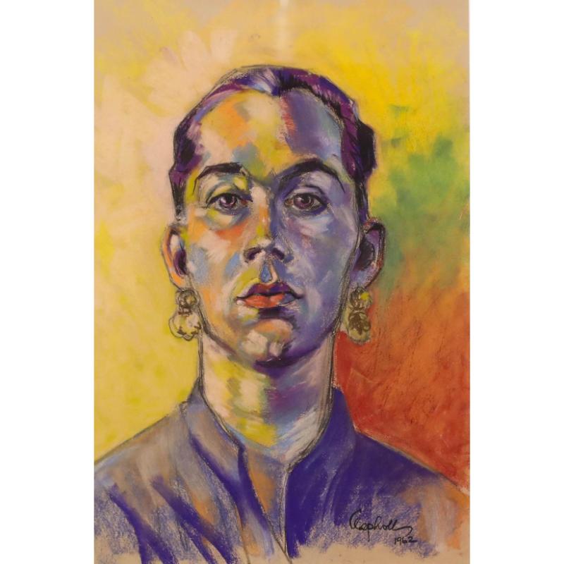 P & A. Clapholt - 1962 Pastel, visage dans une lumière chaude - Art de Unknown