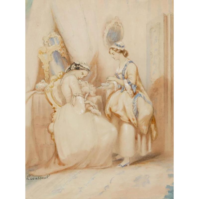 Levasseur - Acuarela enmarcada de finales del siglo XIX, Dar de comer al perro - Art de Unknown